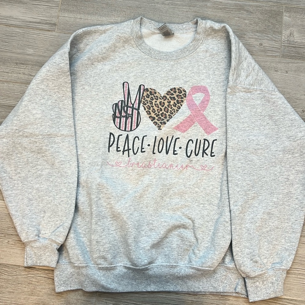 sweatshirt- peace, love, cure, xl